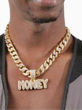 Gold-Tone Cuban Chain Necklace with 'MONEY' Pendant